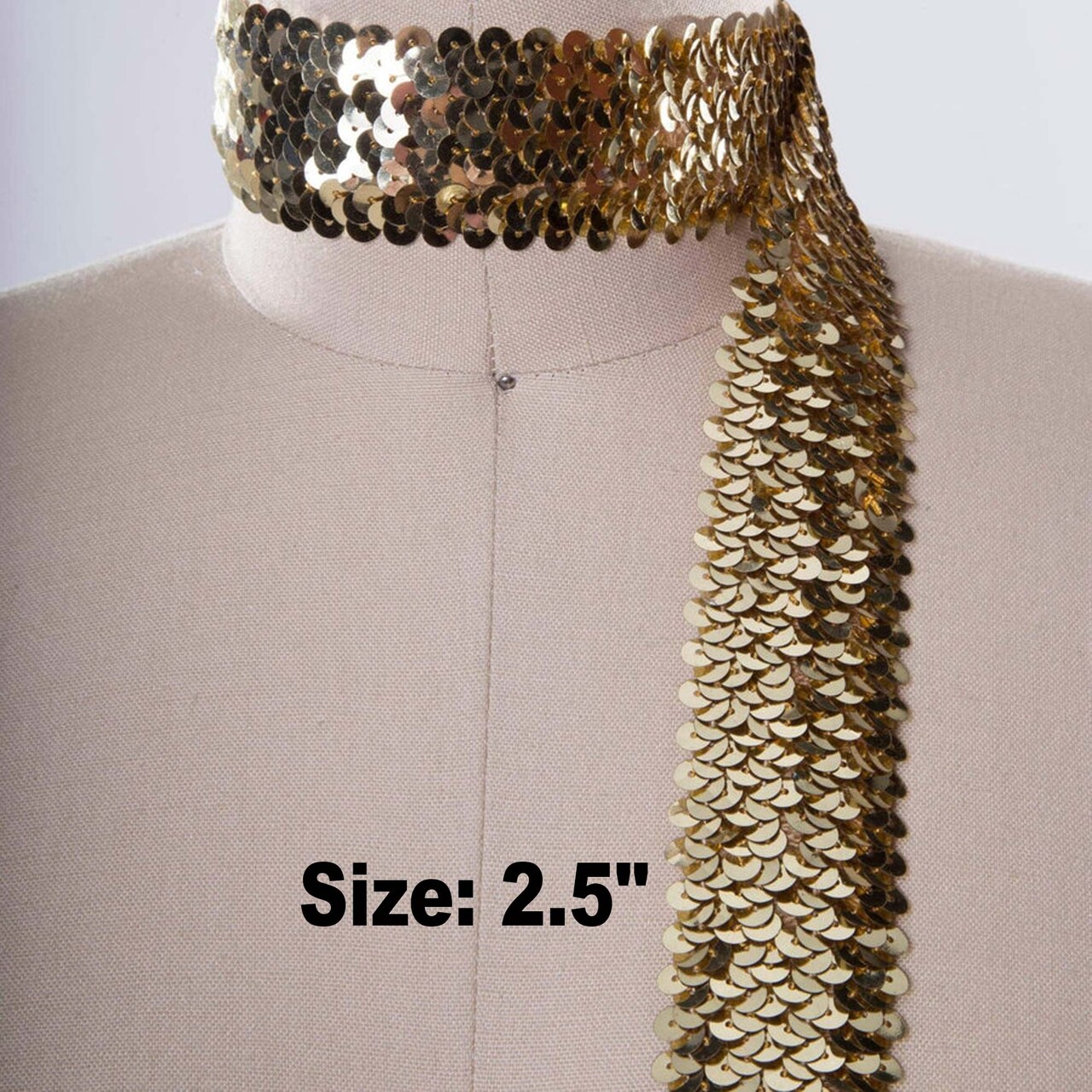 Antique Gold Sequin Stretch Ultra Wide Trim 2.5 Inch Sparkly Sewing Craft